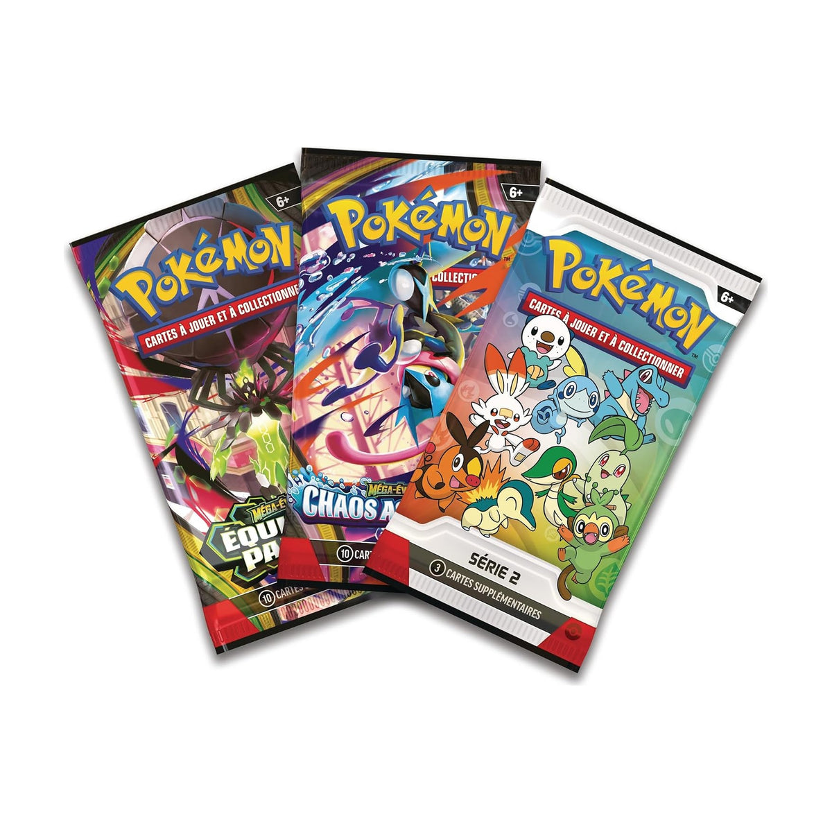 Les 3 boosters du Coffret Premiers Partenaires Série 2 : Équilibre Parfait, Chaos Ascendant et booster promo Série 2