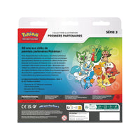 Dos du Coffret Premiers Partenaires Série 3 en français : contenu détaillé et starters de Hoenn, Kalos et Paldea
