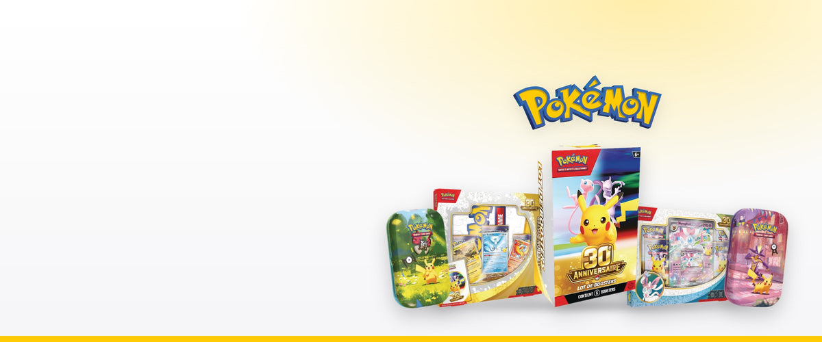Produits Pokémon 30e Anniversaire en français : Mini Tins, Collection Poster, Bundle et Coffret Nymphali-ex