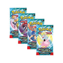 Les 4 boosters Aventures Ensemble en français, en cascade : Iono, Zoroark, Zacian et Mélofée