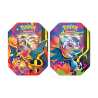 Pokébox Méga-Dracaufeu : les deux modèles côte à côte, boîte métal Méga-Dracaufeu Y-ex et boîte Méga-Dracaufeu X-ex