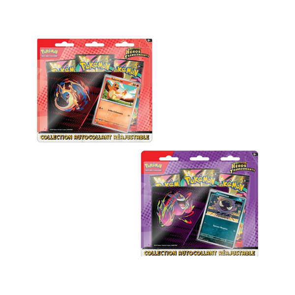 Les 2 modèles de Tripack Héros Transcendants (ME2.5) Pokémon en français, vus de face