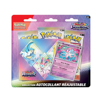 Pokémon Tripack Évolutions Prismatiques (EV8.5) en français, version Nymphali : 3 boosters, carte promo et autocollants